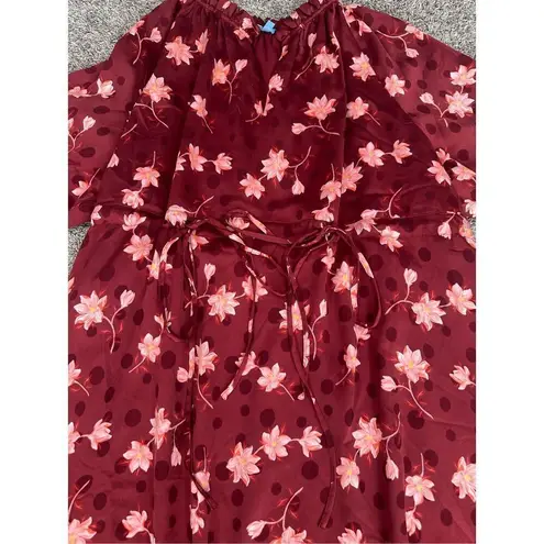 Draper James Kellie Babydoll Mini Dress in Magnolia Dot Red Floral Tie Front 1X