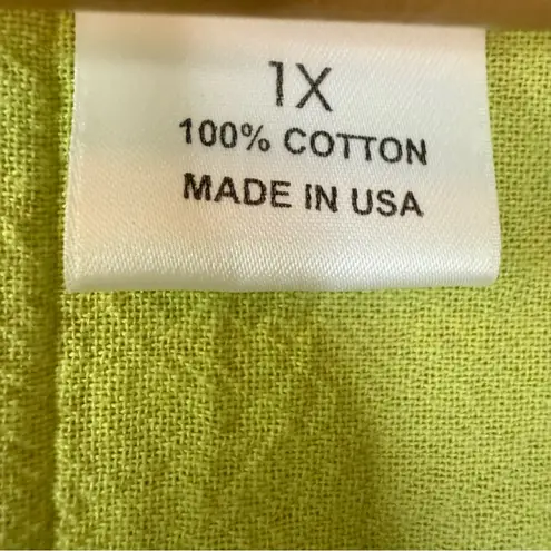 Susan Graver 1X Neon Green Cotton Gauze Button Down Shirt Office Career Wear