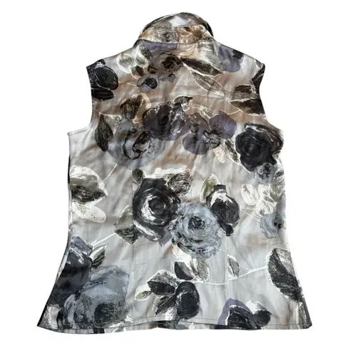 Piazza Sempione Size 2 Sleeveless Silk Button Up Vest Gray Rosette Floral Print