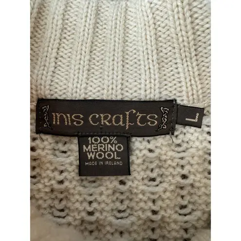 Inis Crafts Irish Cream Wool Zip Cable Knit high neck Cardigan size large