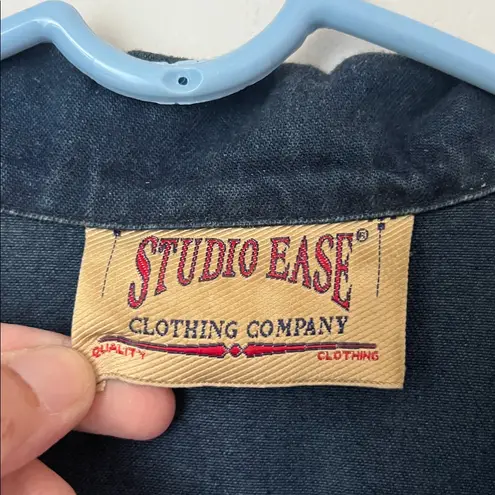 90s Studio Ease Cottagecore Vintage Denim Plaid Maxi Dress Long Sleeve Sz 10 Blue