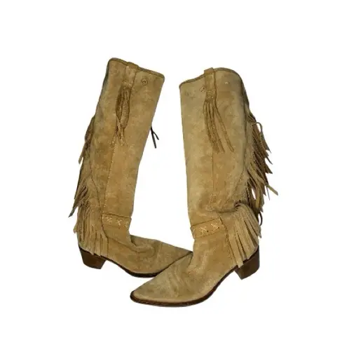 Bronx Tan Fringe Boho Western Cowgirl Heeled Boots Size 8