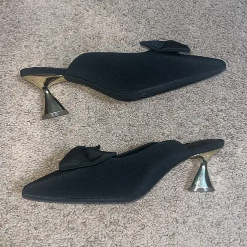Aerosoles Juju Pointed Toe Mule Bow Gold Metallic Heel Black Fabric 11