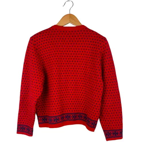 Pendleton Vintage 100% Wool Womens Size Large Red Navy Blue Cardigan Made In USA