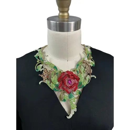 Stunning Runway Crystal Rose Necklace Lizard Butterfly Maybe Natasha Red