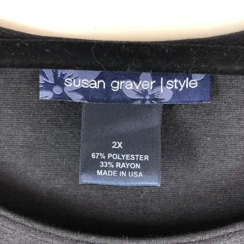 Susan Graver Style Dress Long Sleeve Scoop Neck Pleated Black 2X