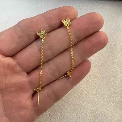 Double Piercing Dangle Chain Butterfly Earrings for Women Gold