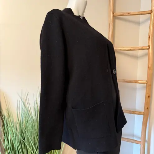Halston Black One Button Blazer with Houndstooth Interior And Cuffs Medium