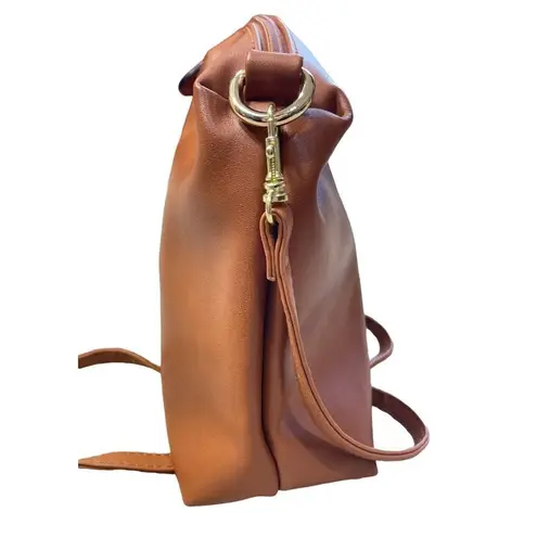 Unbranded Faux Leather Adjustable Strap Crossbody Bag Camel Brown