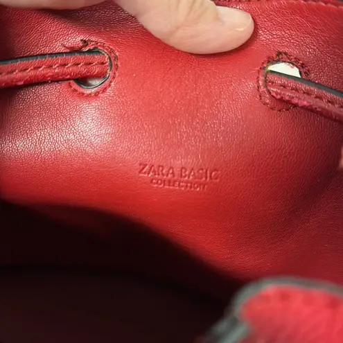 ZARA  Basic Bucket Bag Red Shoulder Bag Purse Y2K Pebble Leather Boho