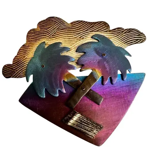 Vintage Artisan Rainbow Metal Palm Tree Brooch – Kinetic Art