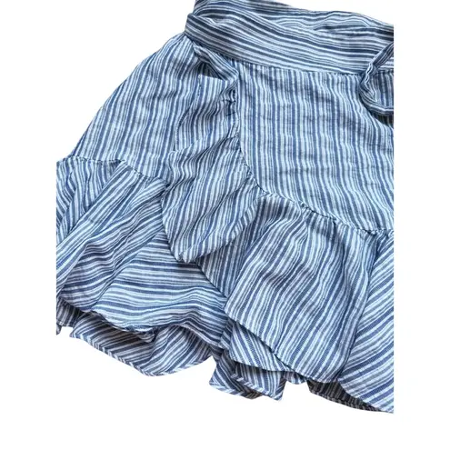 Rebecca Taylor Blue White Striped Cotton Ruffled Wrap Skirt 6 Coquette Coastal