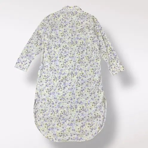 H&M  Floral Cotton Button-Up Midi Shirt Dress Size S Purple‎ Cream