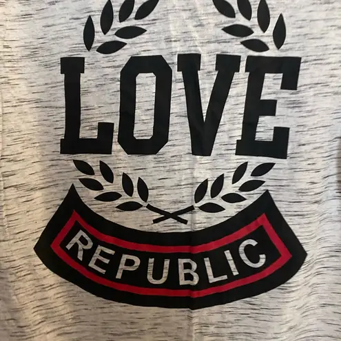On Fire Love Republic Womens Hooded Hoodie Shirt L Large Short Sleeve Gray White