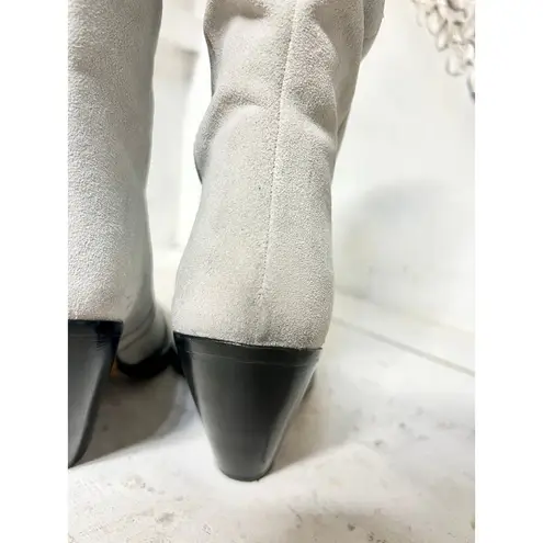 IRO Paris Marliag Mid-Calf Stacked Heel Gathered Suede Boots Light Gray 40/9.5