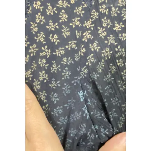 Free People  Top Sz M Button Up Long Sleeve‎ Floral Black Sheer Lace Whimsigoth