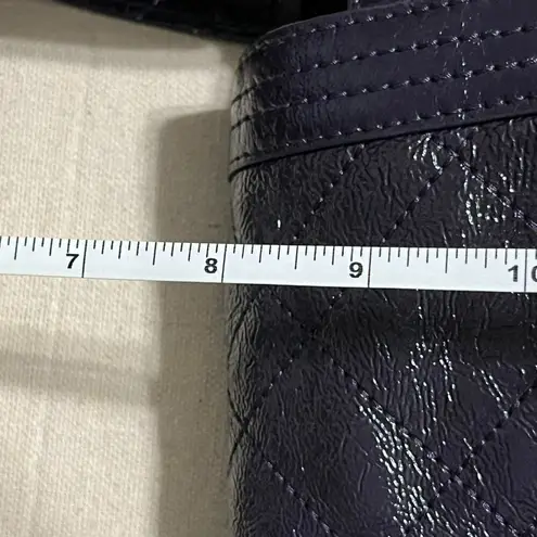 Elliott Lucca Glossy Eggplant Purple Leather Textured Quilted Satchel Purse