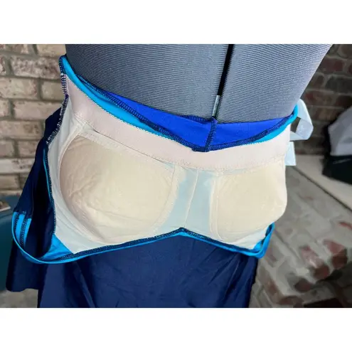 Blair swimsuit swim dress Vintage 1980s one piece colorblocked blue teal aqua black