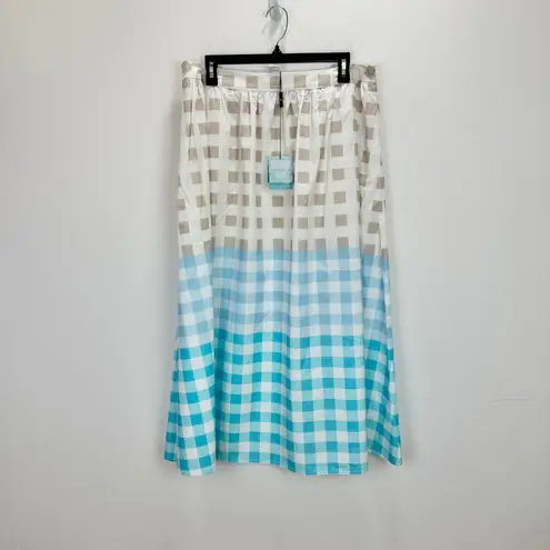 Ming Wang Maxi A Line Skirt Gingham Cotton Poplin Blue White High Waist M NWT