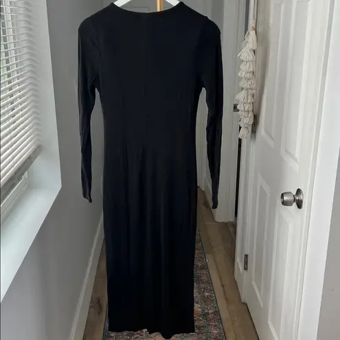 Quince Tencel Ribbed Knit Long Sleeve Midi Dress Black Size Small $99
