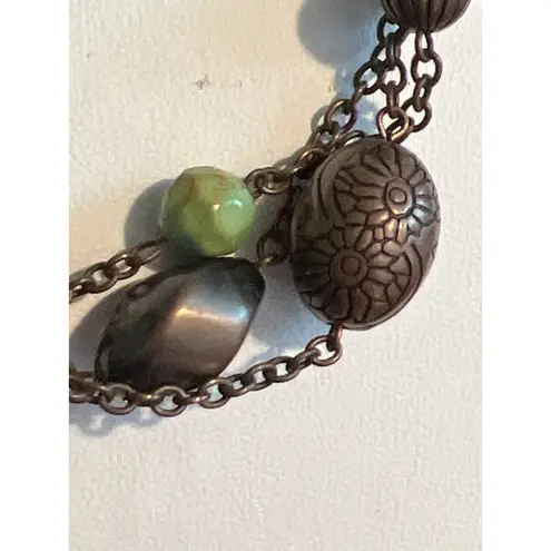 Premier Designs 3 Strand Necklace Copper Tone Faux Turquoise Etched Adj 20" READ