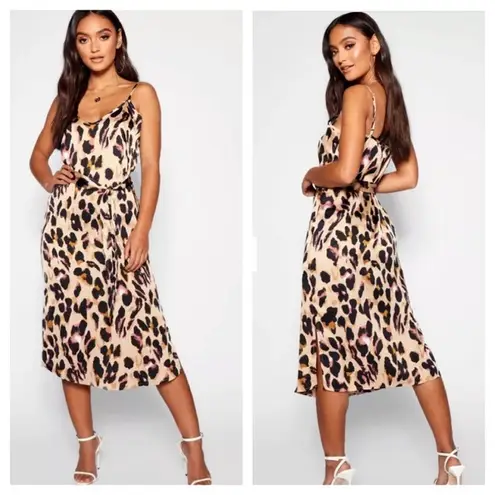 Boohoo 🔴 SATIN LEOPARD PRINT Lingerie style DRESS by  size 4 NEW