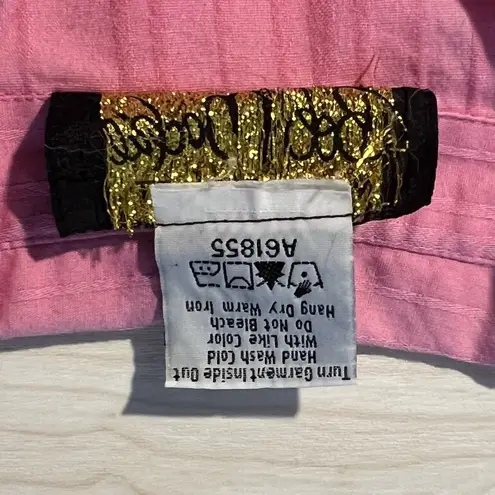 Bob Mackie Wearable Art Pink Western Embroidered Ladybug Button Blouse M