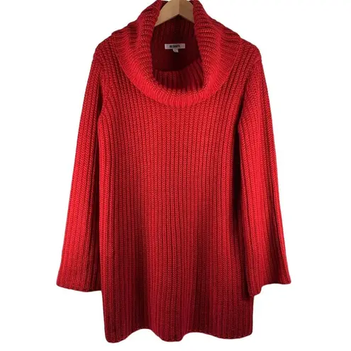 BB Dakota  Red Chunky Chain Stitch Turtleneck Tunic Sweater Size Large