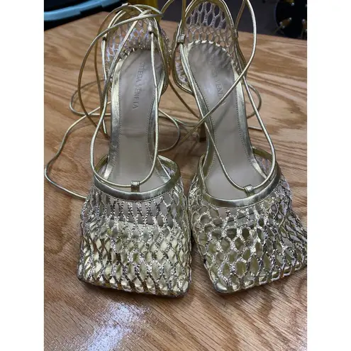 Bottega Veneta Stretch Lace-Up Sandal Metallized mesh and leather sandals