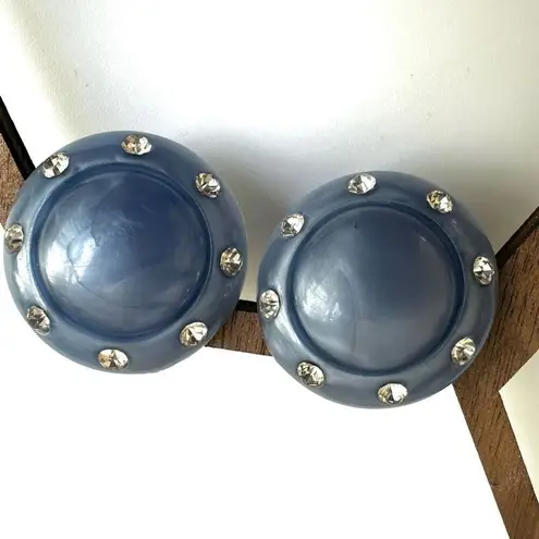 Blue circle rhinestone vintage screw back earrings Blue