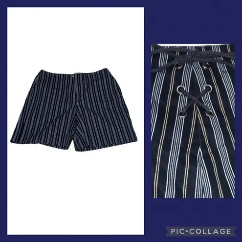 Liz Claiborne  Navy Blue Pinstripes High Rise Lace Up Pockets Shorts 12P