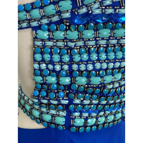 Rachel Allen Rachel Allan Royal Blue Beaded Prom Gown Cutout Back Formal Dress Size 8