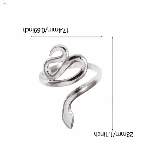 Silver Snake Cuff Style Ring Size 8