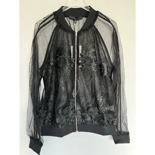 Endless Rose Embroidered Sheer Black Floral Bomber Jacket XS NWT