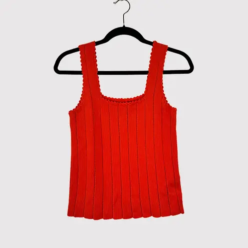 Reiss Womens Top Red Dory Stitch Interest Square Neck Vest Tank Stretch Small