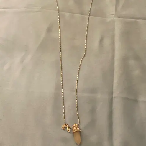 28” to 30” Necklace 1” Quartz Pendant Rhinestones Top Moon Diamond Charm Gold