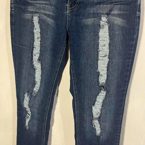 DIAMANTE Distressed Y2K Mid‎ Rise Skinny Stretch Jeans Size 9 Blue