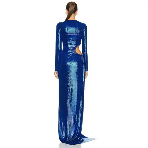 Balmain Womens Draped Laminated Jersey Long Dress in Bleu Electric 38 New Gown