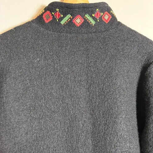 Carson 100% Wool Embroidered Beaded Full Zip Jacket Women's Small Black Nordic