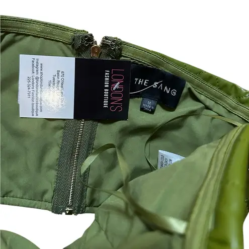 The Sang The Quilted Set Olive Sequin Bustier And High Waisted Wide Leg Pants Set Medium