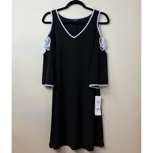MSK Women's Black/White Cold Shoulder Flowy Floral Knee Length Dress NWT Size S Black
