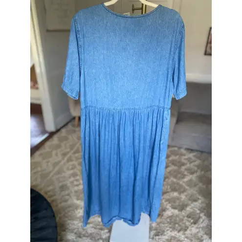 Vintage Boundary Waters Denim Dress Midi Button Front Pockets L Cottagecore 90s Blue Size L