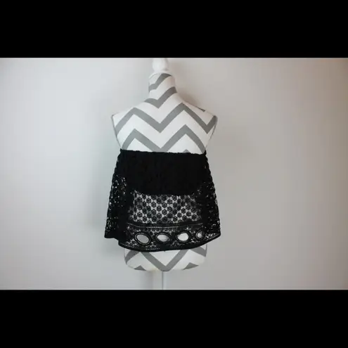 Buffalo David Bitton 🔴 Black Strapless Lace Crop Top M NWOT Boho Festival Tube