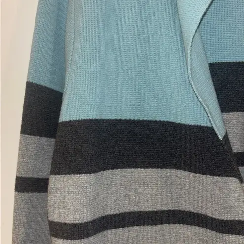 Charter Club Soft Blue and Light/ Dark Gray Knit Cardigan Open Front No Buttons