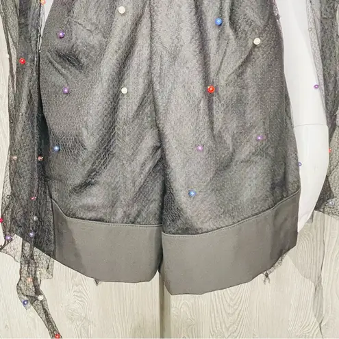 L'ATISTE  shorts romper black with tulle flowing sleeves with pearl style beads M - Image 5