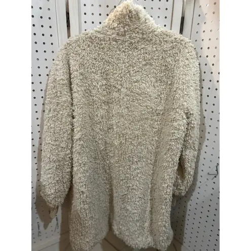 Me Jane Plush Faux Fur Teddy Coat Cream Beige Long Sleeve Button Pockets Size M