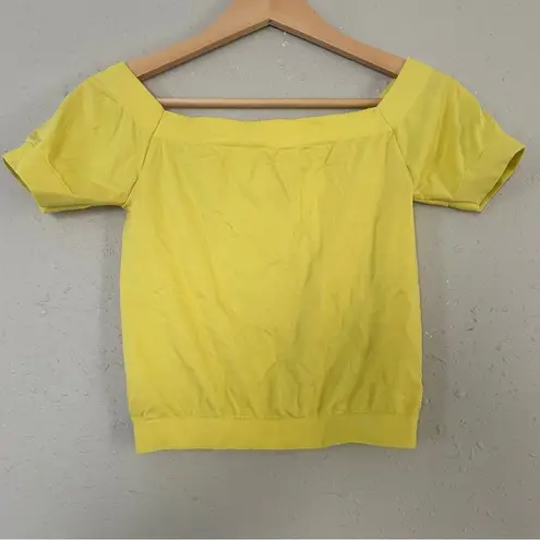 Neon Yellow Crop Top Off the Shoulder Bright Black Light Party Small Stretch