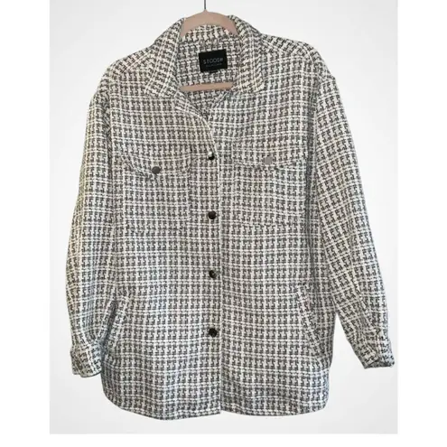 Stoosh Women's Black and White Tweed Button Front Jacket Pockets Small