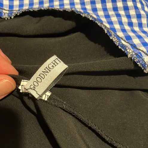 Goodnight Macaroon V-neck shift dress with multi tiered checkered ruffles and short sleeves