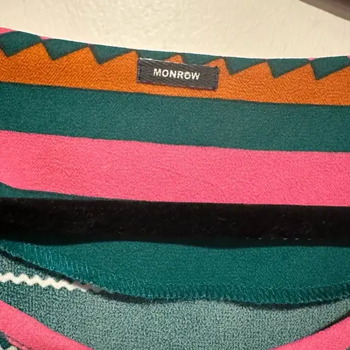 Monrow Multicolored Scoop Neck Cap Sleeve Boxy Crop Blouse S Green